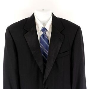 Stafford Essentials Black‎ Wool 1 Felt Button Tuxedo Jacket 40L Or Slim 42L